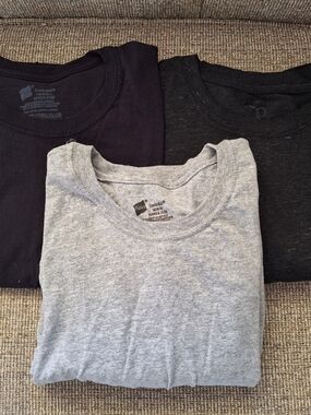 Mens Medium Basic T Shirt Bundle Of 3: Hanes, Ocean Pacific - Black And Gray